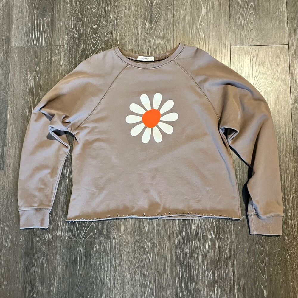 Natural Life Brown Crop Sweatshirt - Boho Floral Graphic Print - Size Small